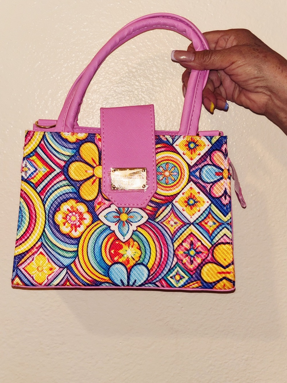 Pink Multicolor Floral Satchel Handbag